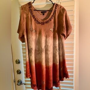 Greater Good Butterfly Ombre Gauze Boho Hippie Tunic Top - Size 1X-2X